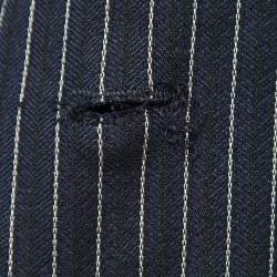 Pre Owned Stella McCartney Navy Blue/Black Striped Wool Double Breasted Blazer S