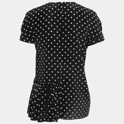 Pre Owned Stella McCartney Black Polka Dotted Silk Draped Peplum Top M