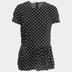Pre Owned Stella McCartney Black Polka Dotted Silk Draped Peplum Top M
