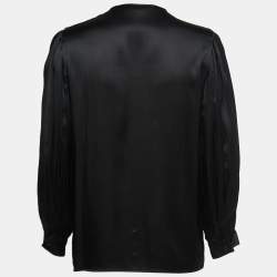 Pre Owned Stella McCartney Black Silk Satin Button Front Long Sleeve Blouse S