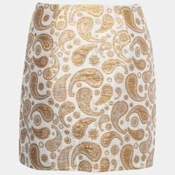 Pre Owned Stella McCartney Gold/White Paisley Brocade Mini Wrap Skirt XS
