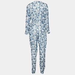 Pre Owned Stella McCartney Blue & White Printed Cotton Oversized Jumpsuit S