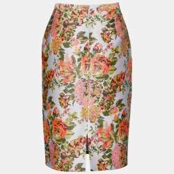 مملوكة مسبقًا Stella McCartney Multicolor Silk Floral Jacquard Knee Length Skirt M