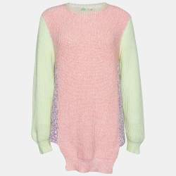 Pre Owned Stella McCartney Color Block Cable Knit Crew Neck Sweater S