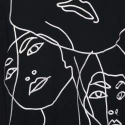 Pre Owned Stella McCartney Black Faces Embroidered Crepe Shift Dress S