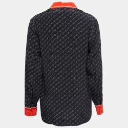 Stella McCartney Black Logo Print Silk Contrast Trim Shirt M