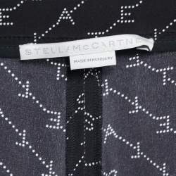 Pre Owned Stella McCartney Black Logo Print Silk Wide-Leg Pants S