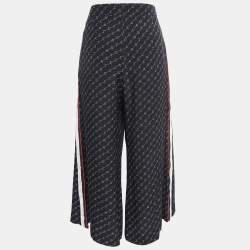 Pre Owned Stella McCartney Black Logo Print Silk Wide-Leg Pants S