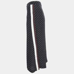 Pre Owned Stella McCartney Black Logo Print Silk Wide-Leg Pants S