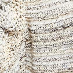 Stella McCartney Beige/Multicolor Knit Cutout Detail Fringed Open Cardigan XS