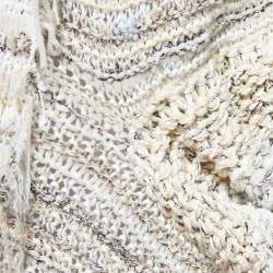 Stella McCartney Beige/Multicolor Knit Cutout Detail Fringed Open Cardigan XS