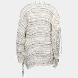 Stella McCartney Beige/Multicolor Knit Cutout Detail Fringed Open Cardigan XS