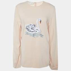Stella McCartney Light Pink Swan Embroidered Crepe Top M
