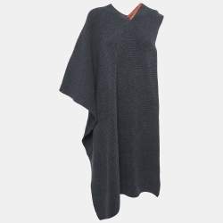 Stella McCartney Charcoal Grey Ribbed Wool Poncho (ONE SIZE)