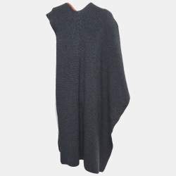 Stella McCartney Charcoal Grey Ribbed Wool Poncho (ONE SIZE)