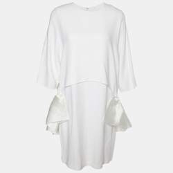 Pre Owned Stella McCartney White Crepe Cape Detail Midi Dress M