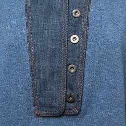 Pre Owned Stella McCartney Blue Knit Denim Placket Detail Top XS