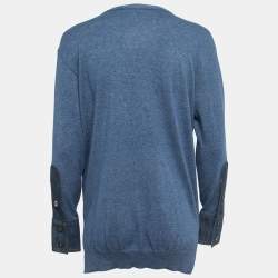Pre Owned Stella McCartney Blue Knit Denim Placket Detail Top XS