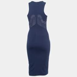 Pre Owned Stella McCartney Navy Blue Jersey Lace Applique Sleeveless Sheath Dress S