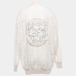 Pre Owned Stella McCartney Cream Embroidered Cotton Blend Corded Lace Zip Front Bomber Jacket S