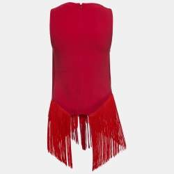 Pre Owned Stella McCartney Pink/Red Fringed Crepe Sleeveless Blouse XS