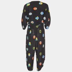 Pre Owned Stella McCartney Black Monia Superhero Printed Silk Jumpsuit M