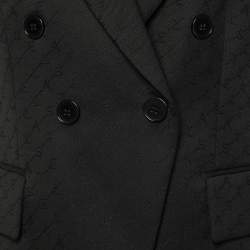 Pre Owned Stella McCartney Black Logo Jacquard Wool Double Breasted Blazer M