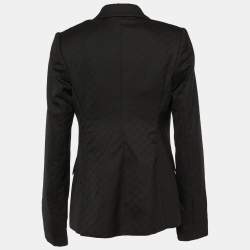 Pre Owned Stella McCartney Black Logo Jacquard Wool Double Breasted Blazer M