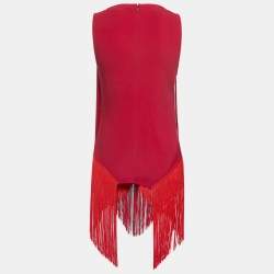 Stella McCartney Pink Crepe Fringed Sleeveless Top XS