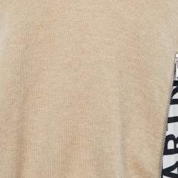 Pre Owned Stella McCartney Beige Wool Logo Printed Silk Trim Zip Detail Sweater M
