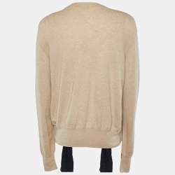 Pre Owned Stella McCartney Beige Wool Logo Printed Silk Trim Zip Detail Sweater M