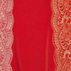 Pre Owned Stella McCartney Red & Pink Embroidered Paneled Crepe Maxi Dress M
