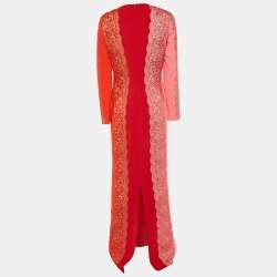 Pre Owned Stella McCartney Red & Pink Embroidered Paneled Crepe Maxi Dress M