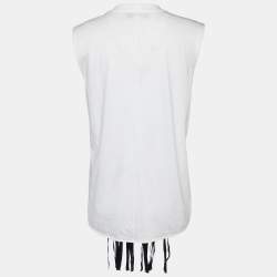 Pre Owned Stella McCartney White Cotton Knit Fringed Star Applique Detail T-Shirt S