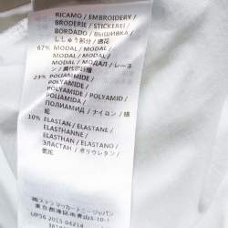 Pre Owned Stella McCartney White Cotton Knit Fringed Star Applique Detail T-Shirt S