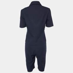 Pre Owned Stella McCartney Navy Blue Textured Cotton Playsuit S