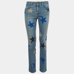 Pre Owned Stella McCartney Blue Stars Print Denim Slim Fit Jeans S Waist 26"