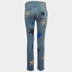 Pre Owned Stella McCartney Blue Stars Print Denim Slim Fit Jeans S Waist 26"