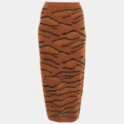 Stella McCartney Brown Wool Tiger Intarsia Pencil Skirt M