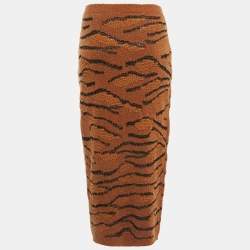 Stella McCartney Brown Wool Tiger Intarsia Pencil Skirt M