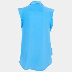 Pre Owned Stella McCartney Blue Ruffle Silk Sleeveless Shirt S