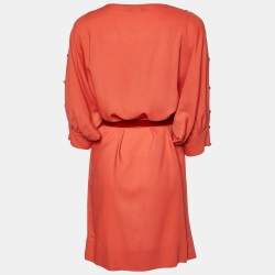 Stella McCartney Orange Silk & Wool Buttoned Sleeve Belted Dress XS
