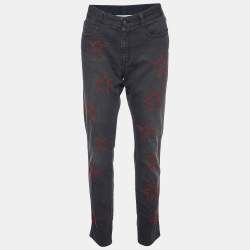 Pre Owned Stella McCartney Grey Denim Star Embroidered Slim Fit Jeans M/Waist 32"
