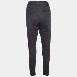 Pre Owned Stella McCartney Grey Denim Star Embroidered Slim Fit Jeans M/Waist 32"
