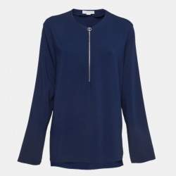 Pre Owned Stella McCartney Blue Crepe Zip Neck Top M