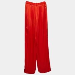 Pre Owned Stella McCartney Red Satin Straight Leg Trousers M