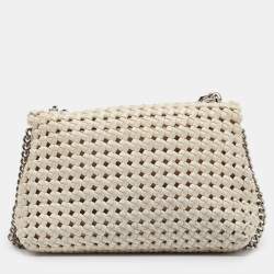 Pre Owned Stella McCartney Off White Woven Faux Leather Becks Top Handle Bag