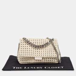Pre Owned Stella McCartney Off White Woven Faux Leather Becks Top Handle Bag