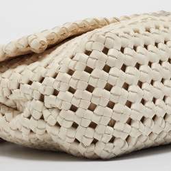 Pre Owned Stella McCartney Off White Woven Faux Leather Becks Top Handle Bag