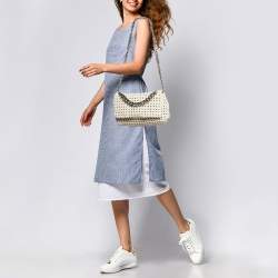 Pre Owned Stella McCartney Off White Woven Faux Leather Becks Top Handle Bag